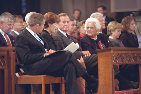U.S. President George W. Bush, U.S. First Lady Laura Bush, former U.S. President George H. W. Bush,