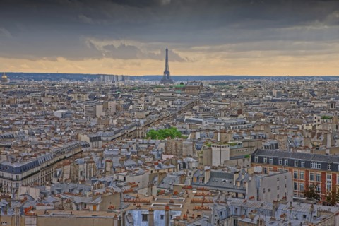 The Eiffel Tower and the rooftops of Paris, France