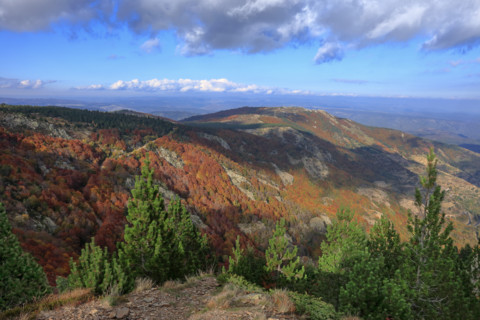 Paysage automnal sur le Rocher de l'Aigle dans les Cévennes