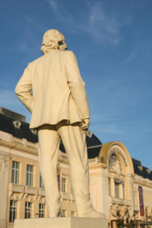 France, Normandie, calvados, cote fleurie, trouville sur mer, plage, statue Gustave Flaubert et casino barriere,