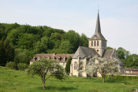 France, Basse Normandie, calvados, pays d'auge, saint hymer, route des douets, pommier en fleurs, verger, prieure