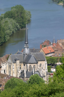 France, Haute Normandie, eure, les andelys, panorama sur la boucle de Seine et les andelys depuis les hauteurs de chateau gaillard, eglise,