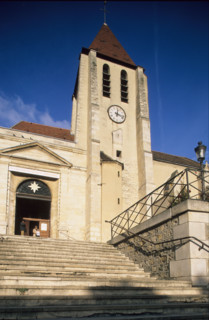 france, Paris 20e, eglise Saint-Germain de charonne, escalier, clocher,