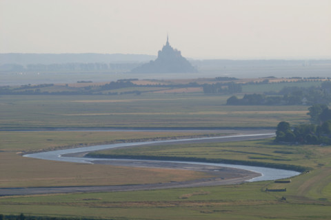 France, Basse Normandie, Manche, avranches, jardin des plantes, panorama sur la baie du mont saint Michel, maree basse, pres sales,