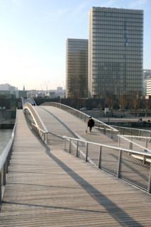 France, Paris 13e, quartier bibliotheque Francois Mitterrand, quai Francois Mauriac et passerelle simone de beauvoir, architecte passerelle dietmar feichtinger, architecte BNF dominique perrault,