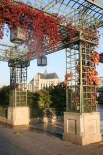 France, Paris 1e, les halles, forum des halles, eglise saint eustache et jardins, pergola,