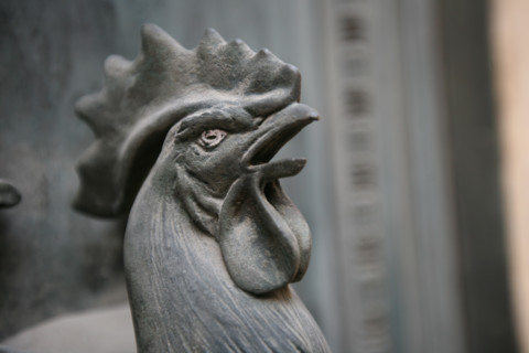 France, Paris 2e, rue Vivienne, detail d'une porte de la bibliotheque nationale, representation du coq,