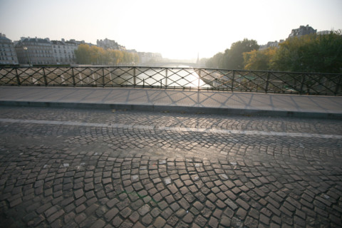 France, Paris 4e, ile de la cite, la Seine, rue pavee, pont de l'archeveche,