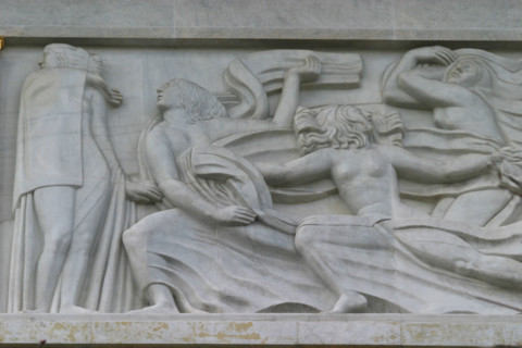 France, Paris 8e, theatre des champs Elysees, 15 avenue Montaigne
bas reliefs de la facade de bourdelle, architecte perret,