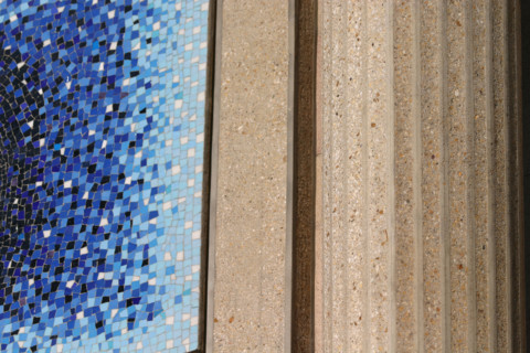France, Paris 16e, conseil economique et social, avenue d'iena, ancien musee des travaux publics, beton, detail, mosaique, architecte auguste perret,