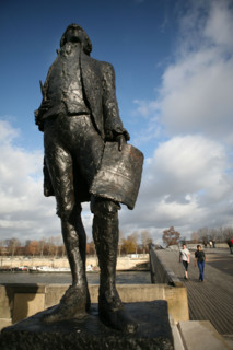 France, Paris 7e, passerelle Leopold Sedar Senghor, initialement nommee passerelle de solferino, statue thomas jefferson, quai anatole france,