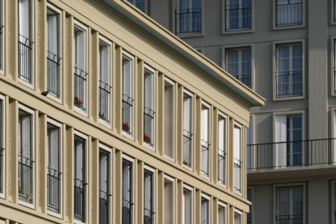 France: Normandie, Seine Maritime, le havre, architecte auguste perret, detail habitat, appartements, fenetres, beton,