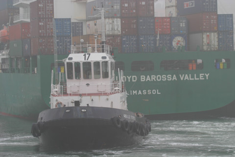 France: Normandie, Seine Maritime, le havre, port de commerce, porte conteneurs, containers, cargo, navire, bateau, marine marchande, commerce international, mondialisation, ecluse francois 1er, brume...