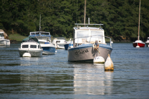 France, Bretagne, Finistere sud, Cornouaille, l'odet, cale de rossulien les vire court, petit bateau de plaisance,