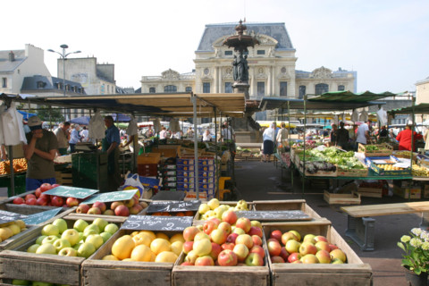 France, Basse Normandie, Manche, Cotentin, Cherbourg, marche, fruits, palce de la fontaine,