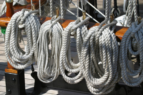 France, Basse Normandie, Manche, Cotentin, Cherbourg, rade, tall ships race 2005, grands voiliers, cordage,