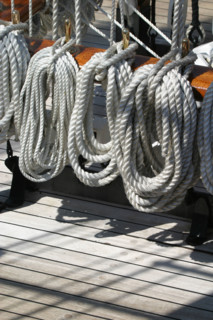 France, Basse Normandie, Manche, Cotentin, Cherbourg, rade, tall ships race 2005, grands voiliers, cordage,