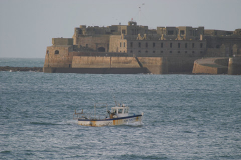 France, Basse Normandie, Manche, Cotentin, Cherbourg, rade, marine nationale, seconde guerre mondiale, fort de l'ile pelee, grande rade est, petit bateau de peche,