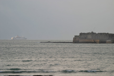 France, Basse Normandie, Manche, Cotentin, Cherbourg, grande rade est, fort de l'ile pelee et ferry brittany ferries,