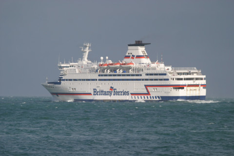 France, Basse Normandie, Manche, Cotentin, Cherbourg, ferry de la brittany ferries, trafic trans Manche, grande rade ouest, depart 
du Bretagne