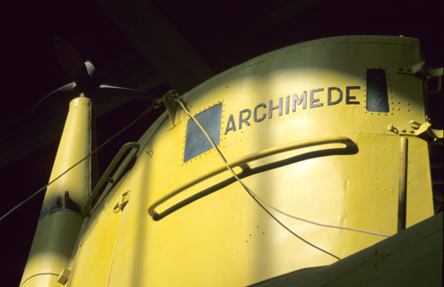 France, Basse Normandie, Manche, Cotentin, Cherbourg, cite de la mer, ancienne gare transatlantique, 
bathyscaphe Archimede dans le hall de la Cite de la Mer