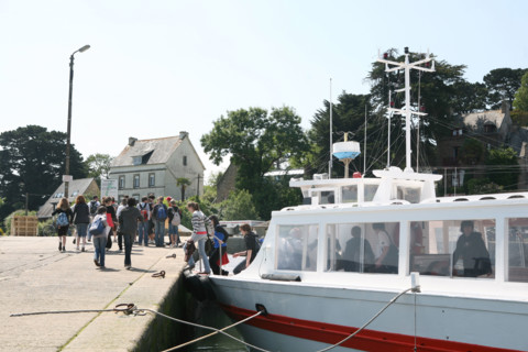 France, Bretagne, Morbihan, golfe du Morbihan, ile aux moines, le port, debarque des touristes