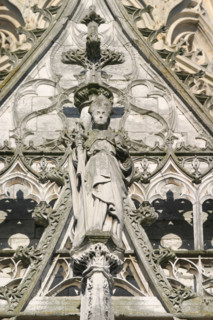 France, Haute Normandie, Seine Maritime, Rouen, eglise saint Maclou, fleche renovee, art gothique, monument historique, personnage sculpte,