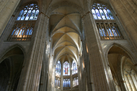 France, Haute Normandie, Seine Maritime, Rouen, eglise abbatiale Saint-Ouen, chevet, edifice religieux, nef, buffet d'orgue, croisee du transept,