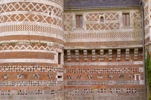 France, Haute Normandie, Seine Maritime, pays de Caux maritime, Offranville, manoir d'auffay, Construction traditionnelle en brique et pierre et silex,