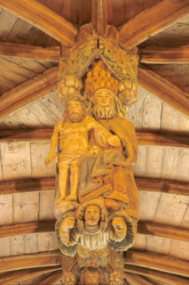 France, Bretagne, Cotes d'Armor, chapelle de loc envel, pays de guingamp, detail cle de voute, personnages,