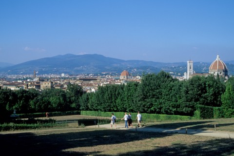 Italie, toscane, florence, firenze, jardin boboli, vue d'ensemble sur florence, panorama, renaissance italienne, touristes,