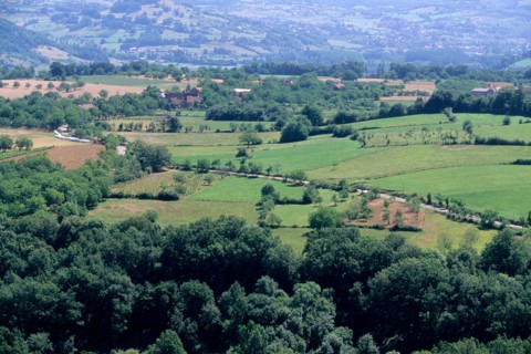 France, midi pyrenees, lot, loubressac, vallee de la dordogne, panorama, paysage, village, route, champs,