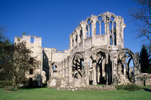 France, region picardie, oise, ourscamps, abbaye, ruines, vestiges, art gothique, pierre, monument historique,