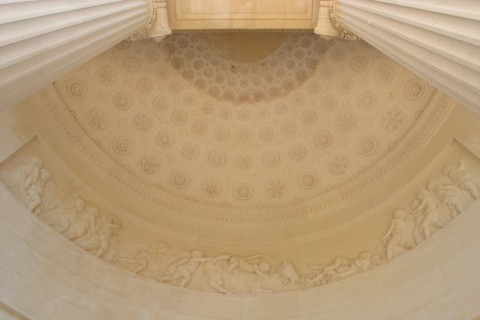 France, region ile de france, yvelines, louveciennes, pavillon de musique de madame du barry, architecte claude nicolas ledoux, classisisme, detail decor de la rotonde, bas relief, coupole,
