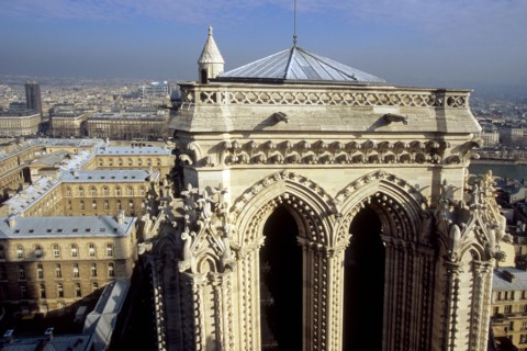 France, ile de france, paris 4e arrondissement, ile de la cite, cathedrale, notre dame de paris, au sommet des tours, vue sur l'hotel Dieu,