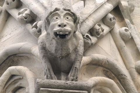 France, ile de france, paris 4e arrondissement, ile de la cite, cathedrale, notre dame de paris, detail monstre sculpte, tours,