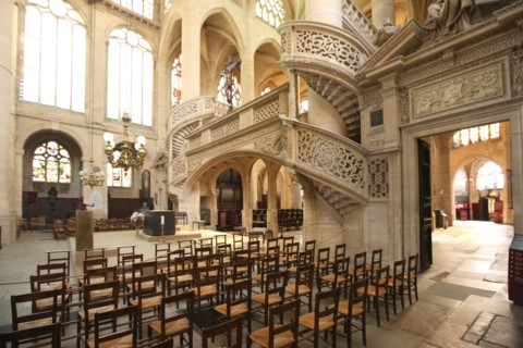 France, ile de france, paris 5e, quartier latin, eglise saint etienne du mont, religion catholique, place saint etienne du mont, quartier pantheon, interieur, jube de pierre,