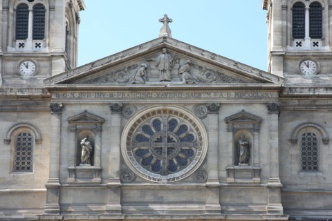 France, ile de france, paris 7e arrondissement, eglise saint Francois xavier, detail facade,