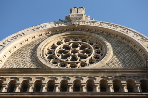 France, ile de france, paris 9e arrondissement, grande synagogue de paris, 44 rue de la victoire, religion, judaisme, detail facade,