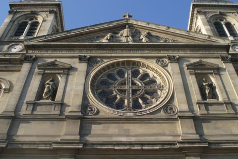France, ile de france, paris 7e arrondissement, eglise saint Francois xavier, detail facade,