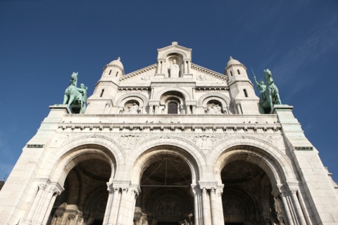 France, ile de france, paris 18e arrondissement, butte montmartre, basilique du sacre coeur, detail facade,