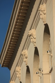 France, Basse Normandie, Calvados, Deauville, casino barriere, detail facade arriere, mascarons, ornements,