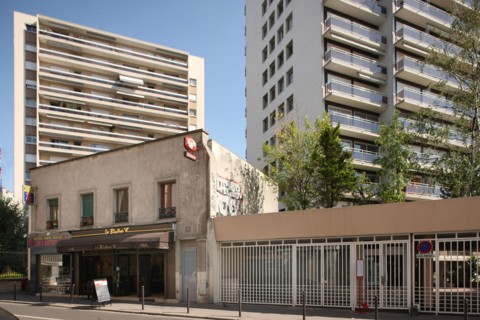 France, Old building surrounded by modern buildings