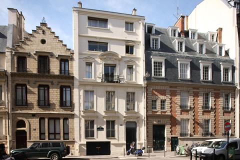 France, Ile de France, paris 17e arrondissement, 19 rue henri rochefort, haut inattendu, alignements de facades differentes,