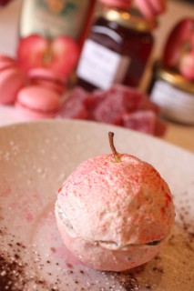 France, Haute Normandie, eure, evreux/gauciel, restaurant la gazette, chef xavier buzieux, dessert a base de pomme rouge produite par stephane et martine van thornout a gauciel,
