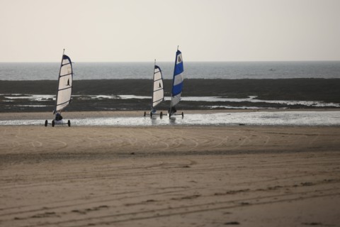 France, Basse Normandie, manche, cote des havres, portbail, littoral, mer, char a voile, sports nautiques, plage, sable, windsurf, soleil couchant,