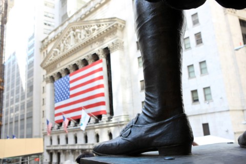 usa, etat de New York, New York City, Manhattan, financial district, wall street, bourse, nyse, sculpture, pied,