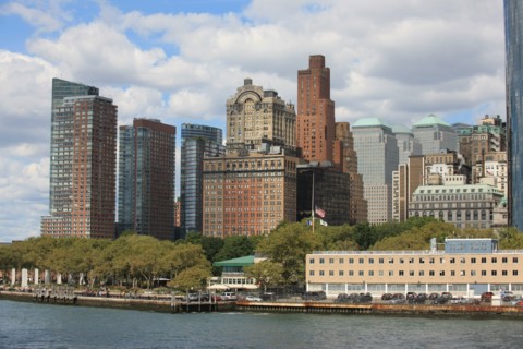 usa, etat de New York, New York City, Manhattan, financial district, pointe de Manhattan, ferry pour Staten Island, buildings, baie, bateaux, statue de la liberte, Bartholdi,