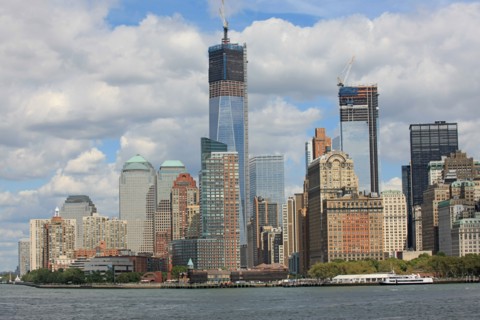 usa, etat de New York, New York City, Manhattan, financial district, pointe de Manhattan, ferry pour Staten Island, buildings, baie, bateaux, statue de la liberte, Bartholdi,