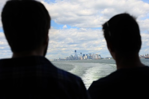 usa, etat de New York, New York City, Manhattan, financial district, pointe de Manhattan, ferry pour Staten Island, buildings, baie, bateaux, statue de la liberte, Bartholdi,